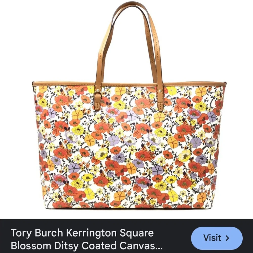 Tory Burch Like New Kerrington Blossom Ditsy Floral Tote w Tan Handles